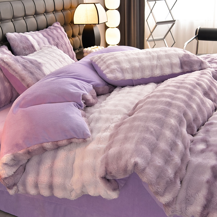 91家纺网 家纺一手货源 找家纺 爱上家居 2024新款AB版兔兔绒牛奶绒四件套 紫色