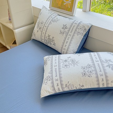 91家纺网 家纺一手货源 找家纺 绒裕家纺 2024新款A类双层纱有氧提花亲肤保暖小竺棉单品枕套 木槿花开