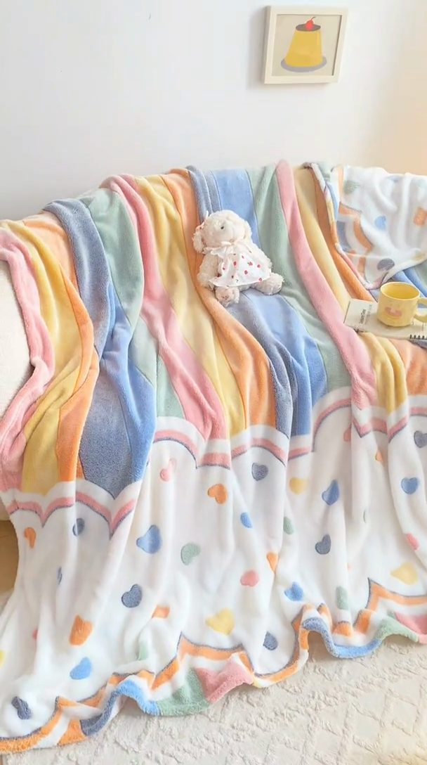 91家纺网 家纺一手货源 找家纺 悦织湾家纺 2025新款加厚雪花绒印花多功能毛毯牛奶绒休闲盖毯子跨境专供外贸出口电商热销款 彩虹