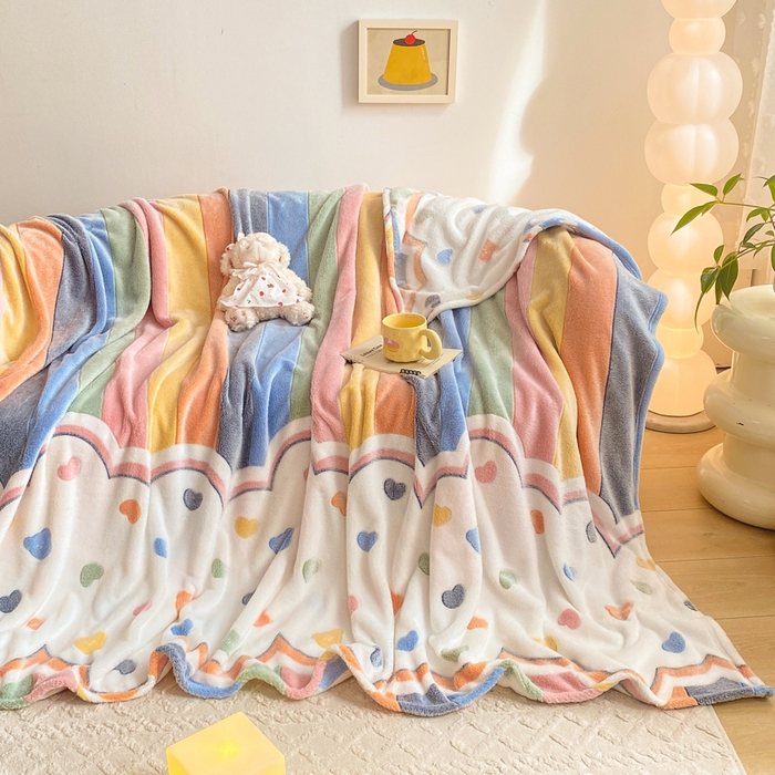 91家纺网 家纺一手货源 找家纺 悦织湾家纺 2025新款加厚雪花绒印花多功能毛毯牛奶绒休闲盖毯子跨境专供外贸出口电商热销款 彩虹