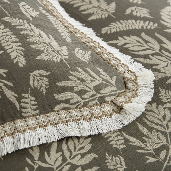 91家纺网 家纺一手货源 找家纺 鲁爱 2025新款全棉色织双层纱布流苏款四件套 扶苏-绿