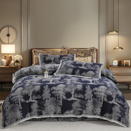 91家纺网 家纺一手货源 找家纺 （总）鲁爱 2025新款全棉色织双层纱布流苏款四件套