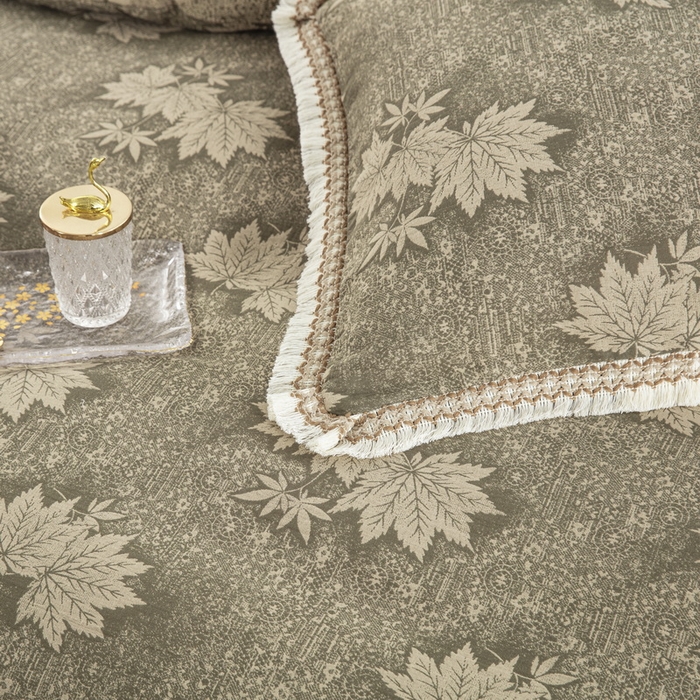 91家纺网 家纺一手货源 找家纺 鲁爱 2025新款全棉色织双层纱布流苏款四件套 秋韵-绿