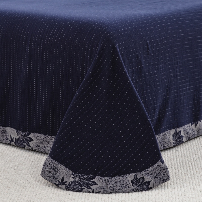 91家纺网 家纺一手货源 找家纺 鲁爱 2025新款全棉色织双层纱布流苏款四件套 秋韵-深兰