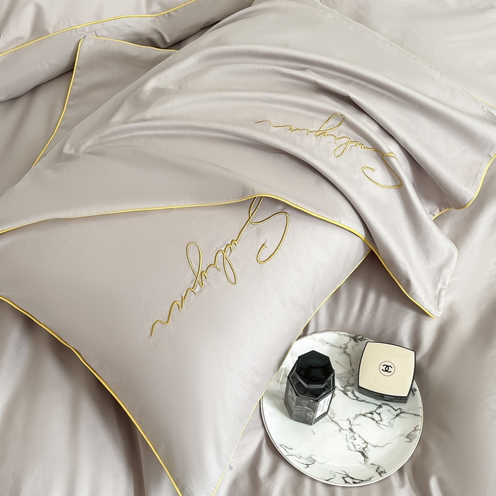 91家纺网 家纺一手货源 找家纺 一帆毯业 2024新款全棉纯色刺绣麻绳滚边四件套 山灰