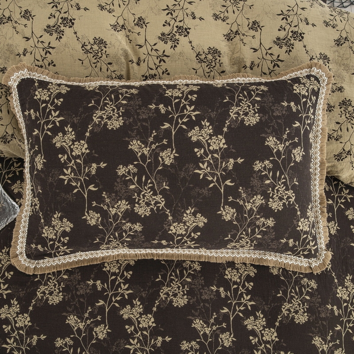 91家纺网 家纺一手货源 找家纺 鲁爱 2025新款全棉色织双层纱布流苏款四件套 惊鸿-深咖