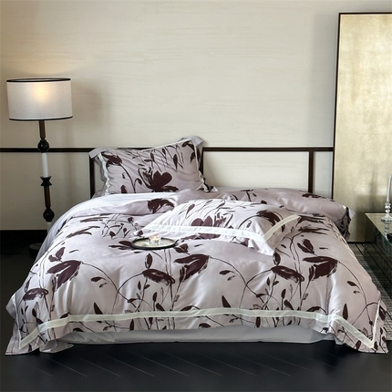 91家纺网 家纺一手货源 找家纺 赫帛 2024新款60s数码印花天丝棉四件套-睡莲 睡莲-紫色