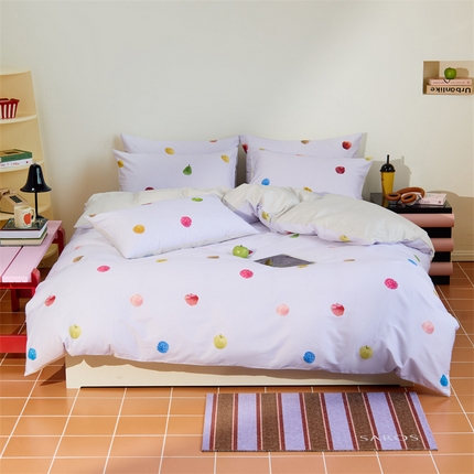 赫帛 2024新款60s缎纹数码印花长绒棉四件套-缤纷水果 缤纷水果-紫色