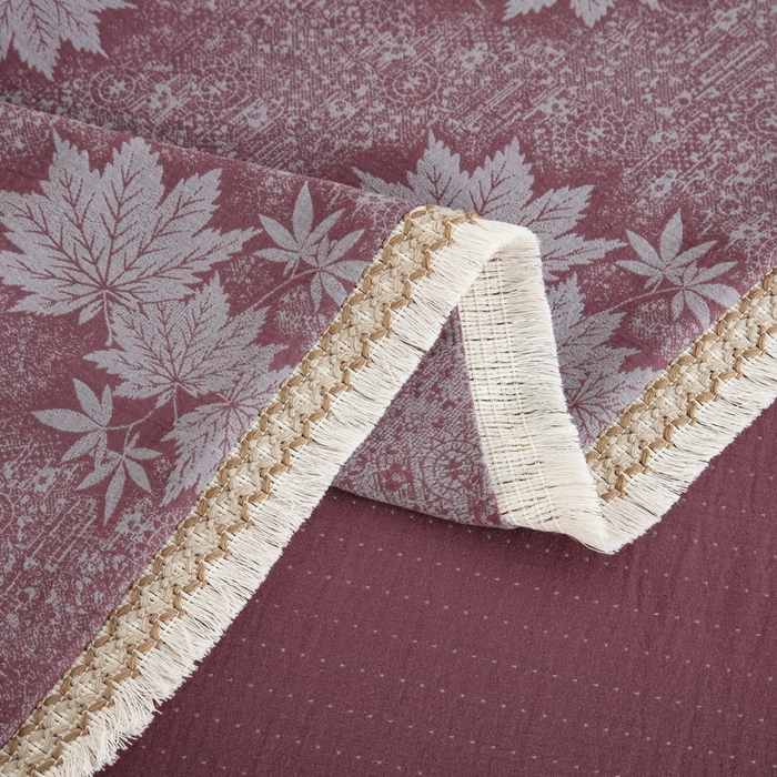 91家纺网 家纺一手货源 找家纺 鲁爱 2025新款全棉色织双层纱布流苏款四件套 秋韵-豆沙