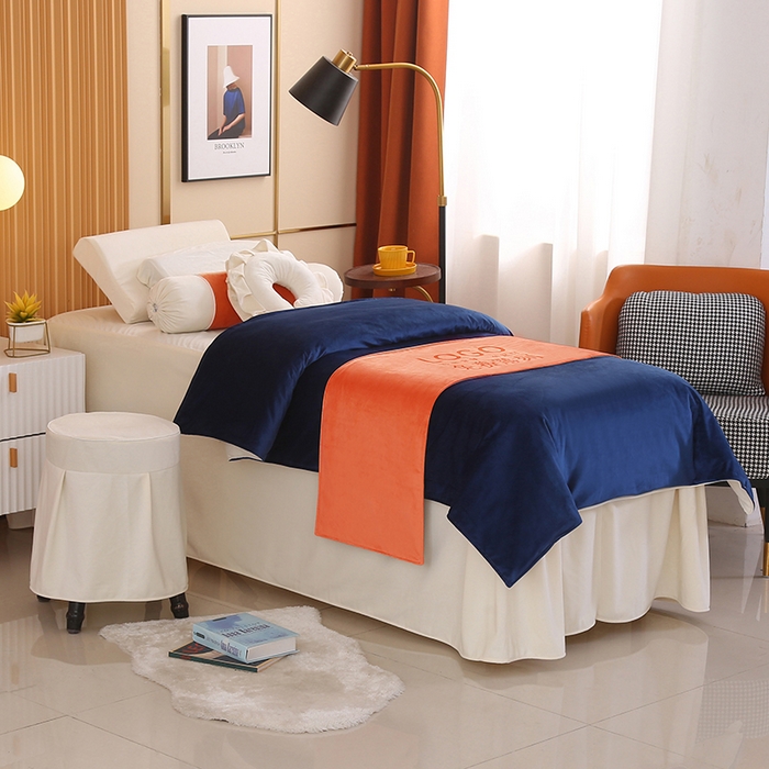 91家纺网 家纺一手货源 找家纺 琪宝阁 2024新款立丝绒美 容床罩套件-欧若拉 深蓝米色床罩