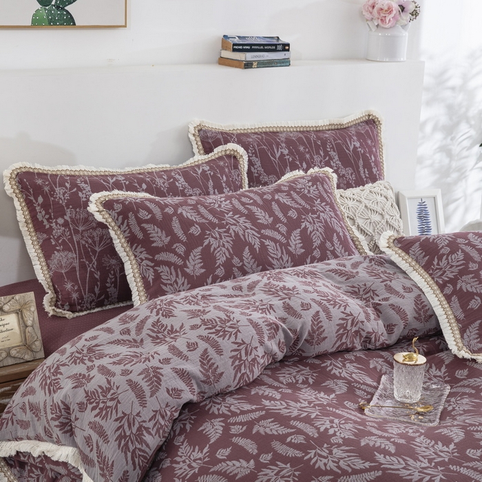 91家纺网 家纺一手货源 找家纺 （总）鲁爱 2025新款全棉色织双层纱布流苏款四件套