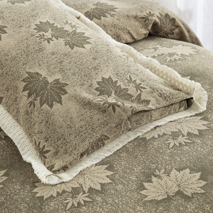 91家纺网 家纺一手货源 找家纺 鲁爱 2025新款全棉色织双层纱布流苏款四件套 秋韵-绿