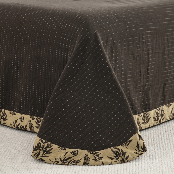 91家纺网 家纺一手货源 找家纺 鲁爱 2025新款全棉色织双层纱布流苏款四件套 扶苏-深咖