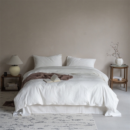 小春日和 2024新款简约树纹高端色织全棉提花四件套纯色高档民宿纯棉被套白色床单1.8床笠双人加大床单 年轮-白