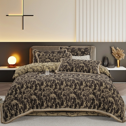 91家纺网 家纺一手货源 找家纺 （总）鲁爱 2025新款全棉色织双层纱布流苏款四件套