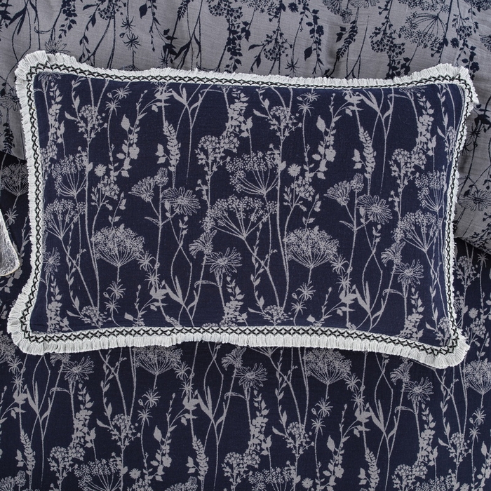 91家纺网 家纺一手货源 找家纺 鲁爱 2025新款全棉色织双层纱布流苏款四件套 云影-深兰