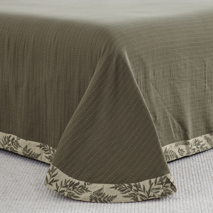 91家纺网 家纺一手货源 找家纺 鲁爱 2025新款全棉色织双层纱布流苏款四件套 扶苏-绿