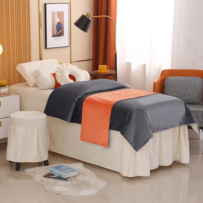 91家纺网 家纺一手货源 找家纺 琪宝阁 2024新款立丝绒美 容床罩套件-欧若拉 深灰米色床罩