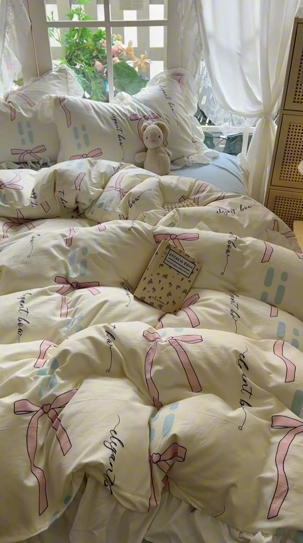 91家纺网 家纺一手货源 找家纺 阿曼达 2024新款ins博主风法式南法风浪漫系列花边款印花水洗m四件套 南法风-大蝴蝶结