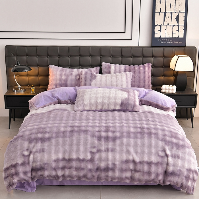 91家纺网 家纺一手货源 找家纺 爱上家居 2024新款AB版兔兔绒牛奶绒四件套 紫色