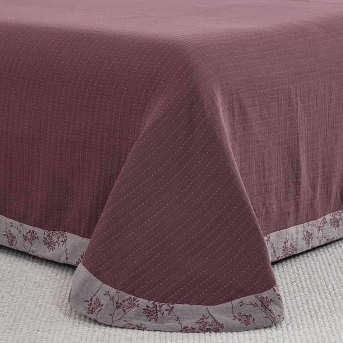 91家纺网 家纺一手货源 找家纺 鲁爱 2025新款全棉色织双层纱布流苏款四件套 惊鸿-豆沙