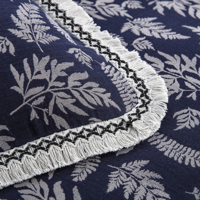 91家纺网 家纺一手货源 找家纺 鲁爱 2025新款全棉色织双层纱布流苏款四件套 扶苏-深兰