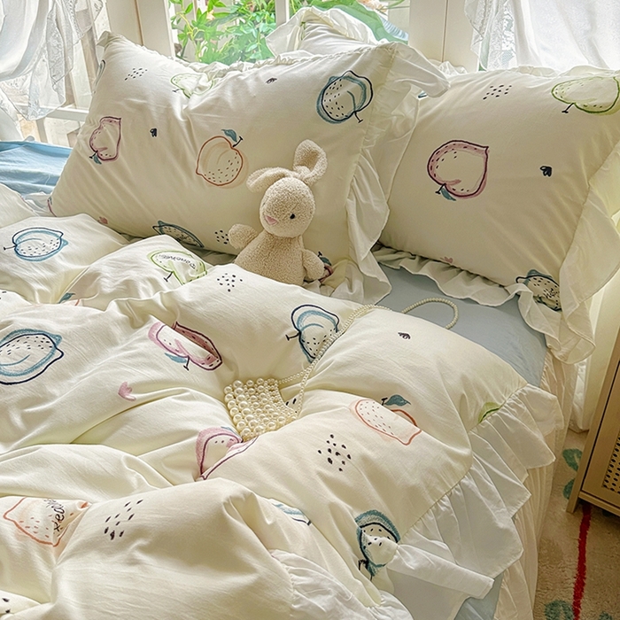 91家纺网 家纺一手货源 找家纺 阿曼达 2024新款ins博主风法式南法风浪漫系列花边款印花水洗m四件套 南法风-果园