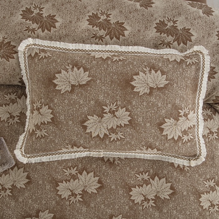 91家纺网 家纺一手货源 找家纺 鲁爱 2025新款全棉色织双层纱布流苏款四件套 秋韵-浅咖