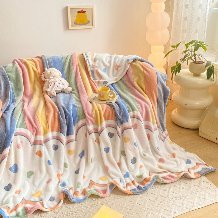 91家纺网 家纺一手货源 找家纺 悦织湾家纺 2025新款加厚雪花绒印花多功能毛毯牛奶绒休闲盖毯子跨境专供外贸出口电商热销款 彩虹