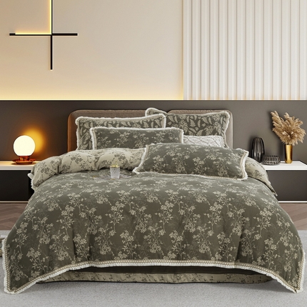 91家纺网 家纺一手货源 找家纺 （总）鲁爱 2025新款全棉色织双层纱布流苏款四件套