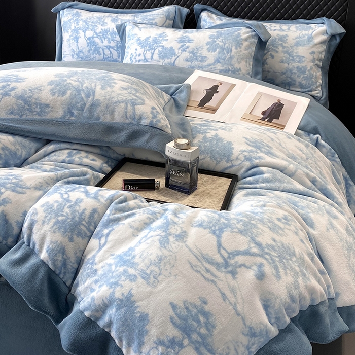 91家纺网 家纺一手货源 找家纺 优悦生活馆 2025新款牛奶绒印花四件套-维也纳 维也纳-湖水绿