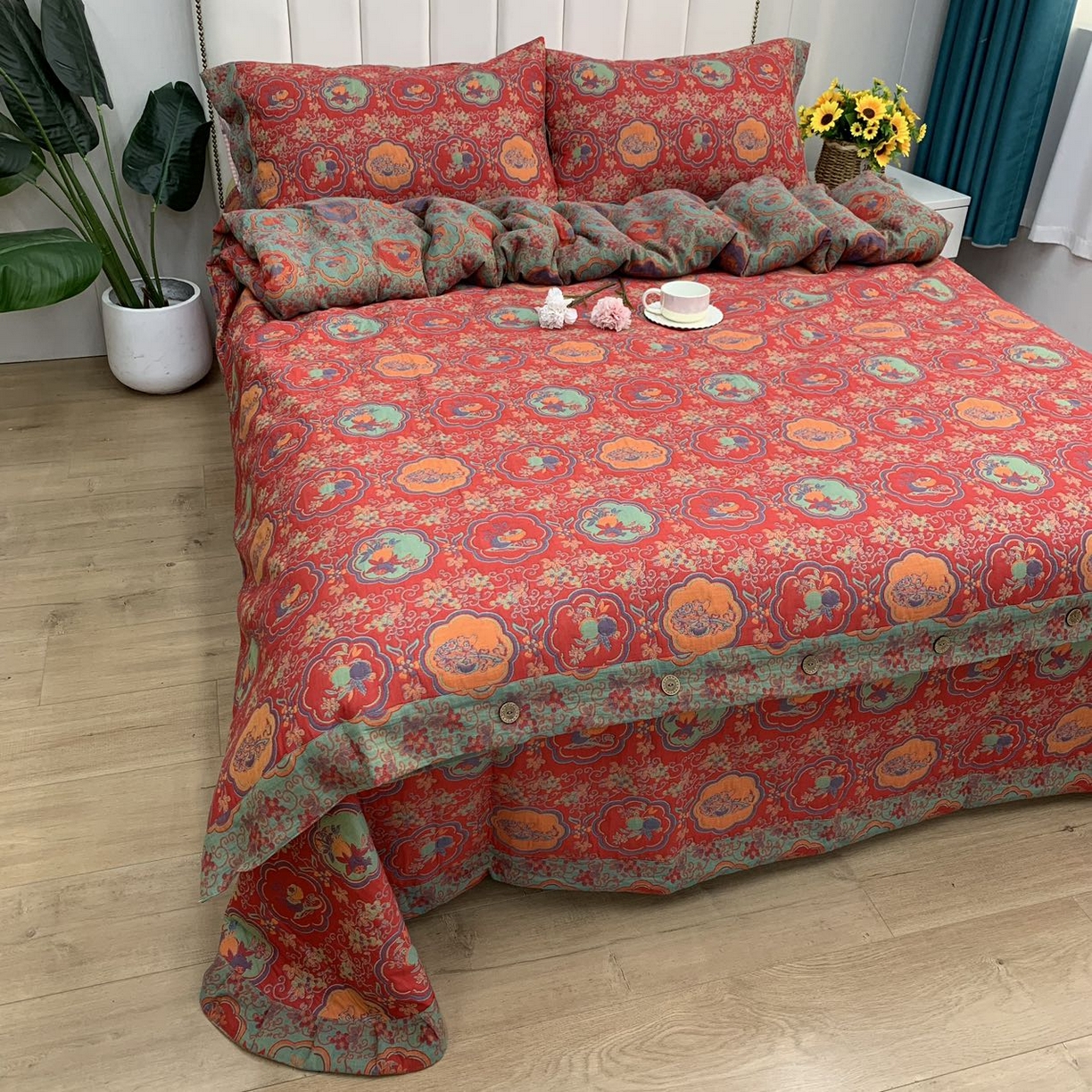 91家纺网 家纺一手货源 找家纺 鲁爱 2025新款三层纱床盖款四件套 事事如意