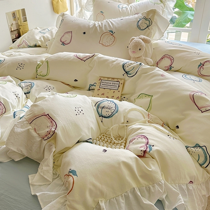 91家纺网 家纺一手货源 找家纺 阿曼达 2024新款ins博主风法式南法风浪漫系列花边款印花水洗m四件套 南法风-果园