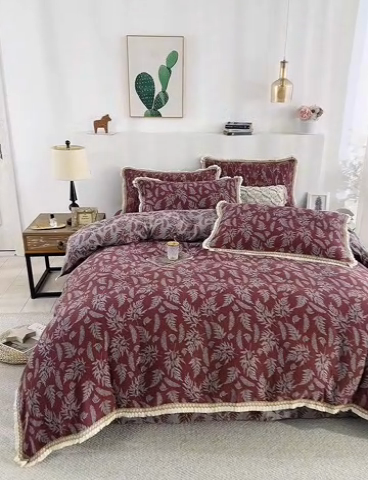 91家纺网 家纺一手货源 找家纺 （总）鲁爱 2025新款全棉色织双层纱布流苏款四件套