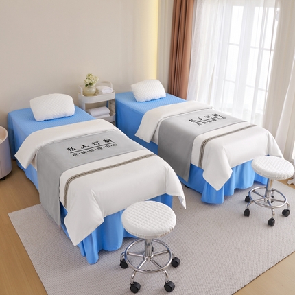 乐逸家纺 2024新款全棉花边系列四季美 容床罩 全棉花边白拼蓝