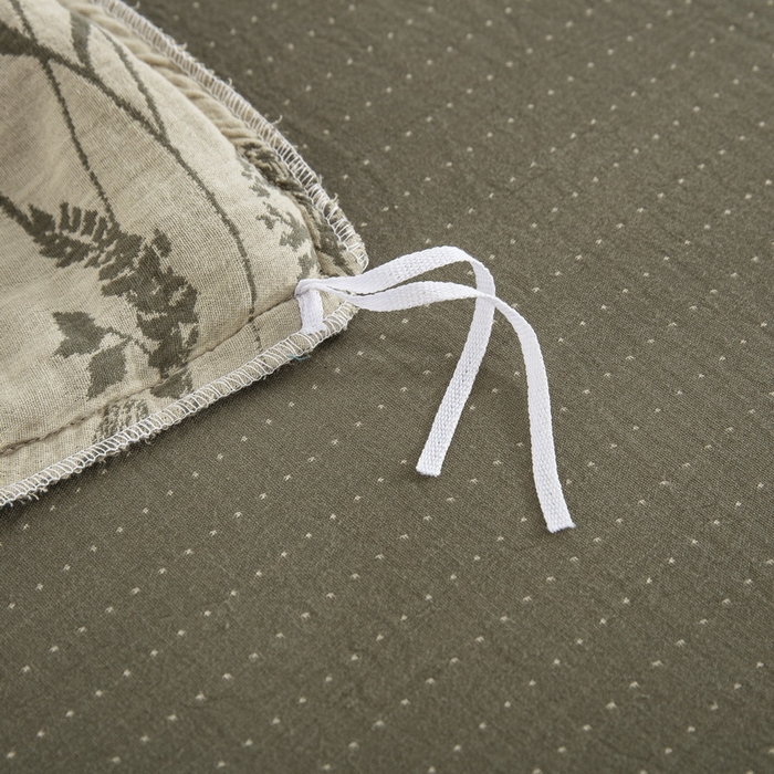 91家纺网 家纺一手货源 找家纺 鲁爱 2025新款全棉色织双层纱布流苏款四件套 云影-绿