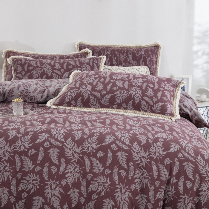 91家纺网 家纺一手货源 找家纺 （总）鲁爱 2025新款全棉色织双层纱布流苏款四件套