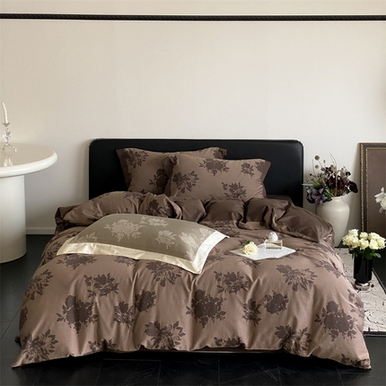 91家纺网 家纺一手货源 找家纺 赫帛 2024新款60支全棉色织提花水洗棉-伊芙 伊芙-咖色