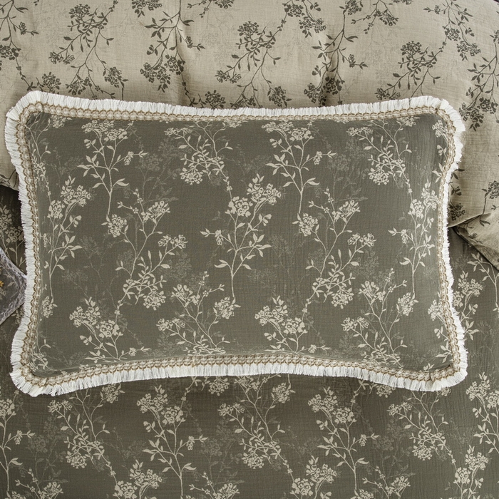 91家纺网 家纺一手货源 找家纺 鲁爱 2025新款全棉色织双层纱布流苏款四件套 惊鸿-绿