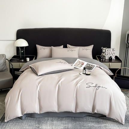 一帆毯业 2024新款全棉纯色刺绣麻绳滚边四件套 山灰+中灰