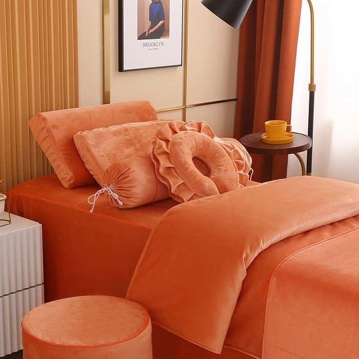 91家纺网 家纺一手货源 找家纺 琪宝阁 2024新款立丝绒美 容床罩套件-欧若拉 桔色