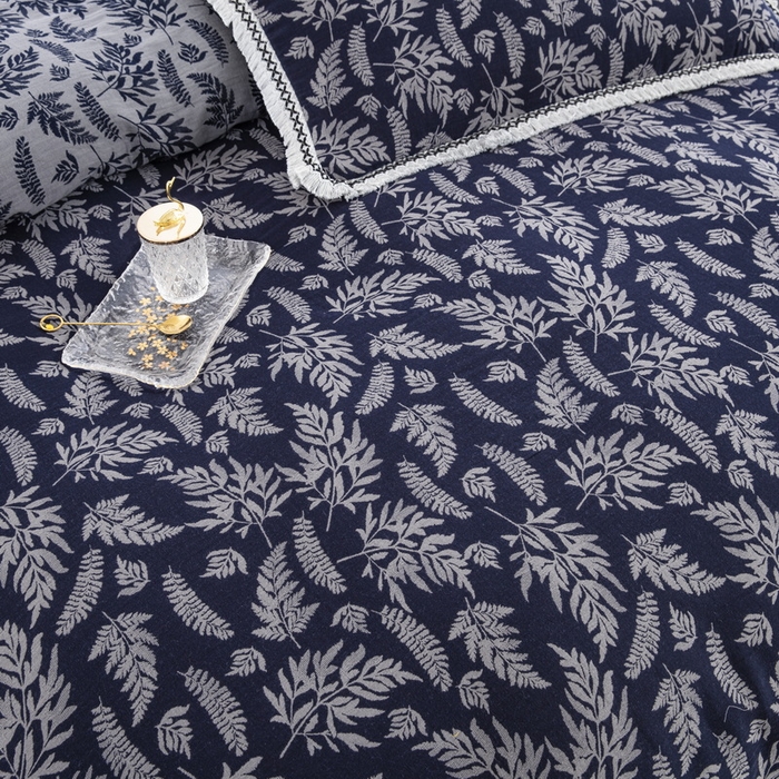 91家纺网 家纺一手货源 找家纺 鲁爱 2025新款全棉色织双层纱布流苏款四件套 扶苏-深兰