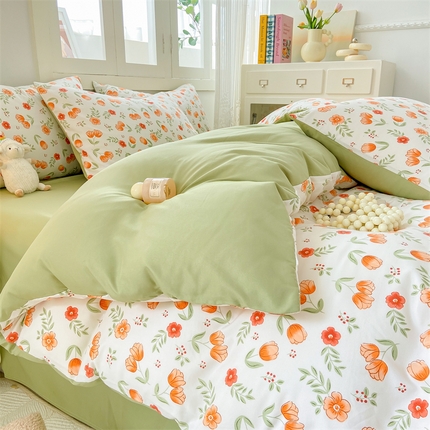 91家纺网 家纺一手货源 找家纺 （总）雅阁尔 2024新款直播热款水洗云朵棉四件套小碎花被套床笠三件套