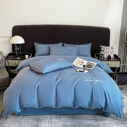 91家纺网 家纺一手货源 找家纺 一帆毯业 2024新款全棉纯色刺绣麻绳滚边四件套 宾利蓝,宾利蓝