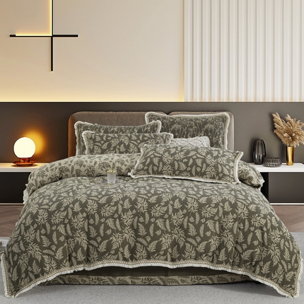 91家纺网 家纺一手货源 找家纺 （总）鲁爱 2025新款全棉色织双层纱布流苏款四件套