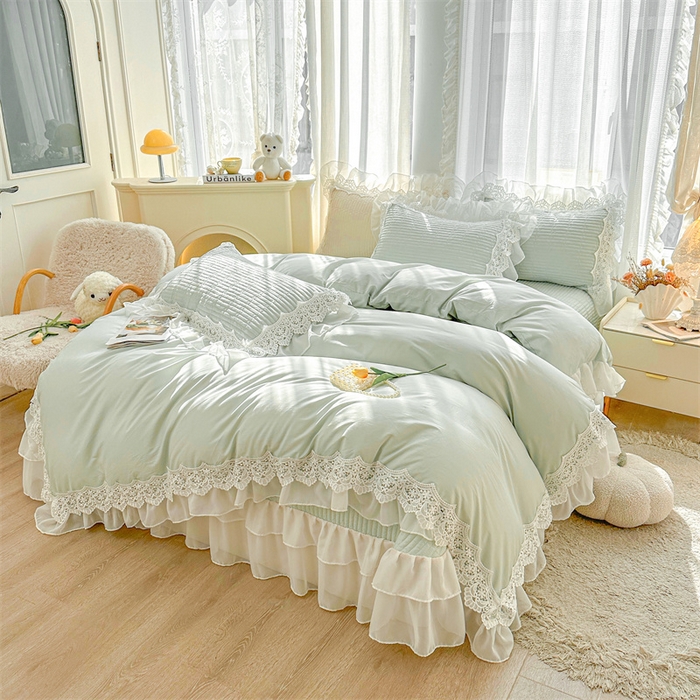 91家纺网 家纺一手货源 找家纺 虹星家纺 2024新款A类全棉夹棉床盖四件套-洛香忆梦 洛香忆梦-薄荷绿