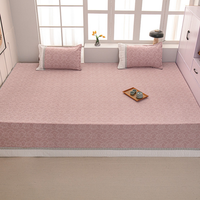 91家纺网 家纺一手货源 找家纺 手艺人家纺 2025新款雪尼尔提花复合炕盖榻榻米炕垫 XK3726粉