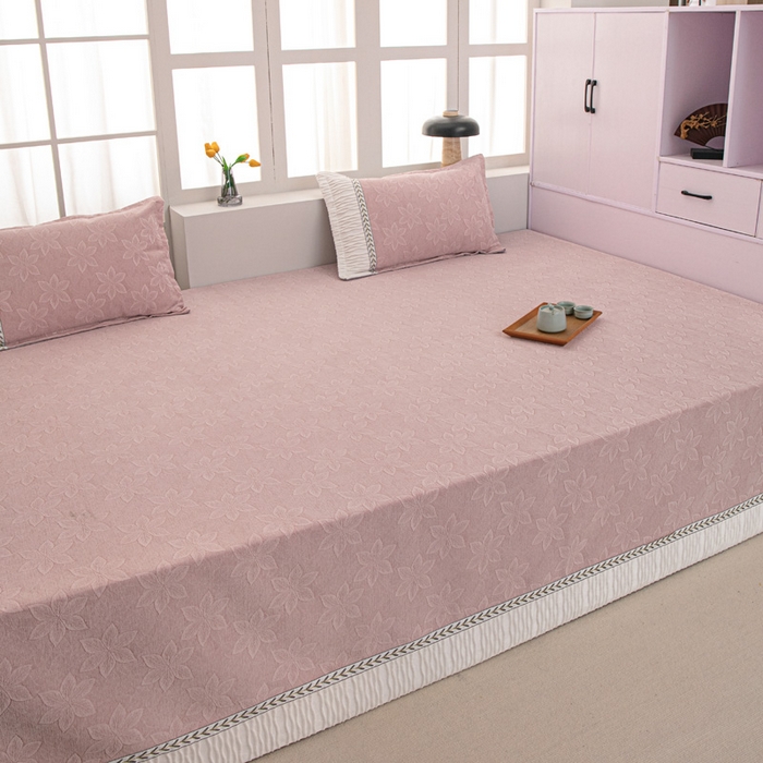 91家纺网 家纺一手货源 找家纺 手艺人家纺 2025新款雪尼尔提花复合炕盖榻榻米炕垫 XK3725粉