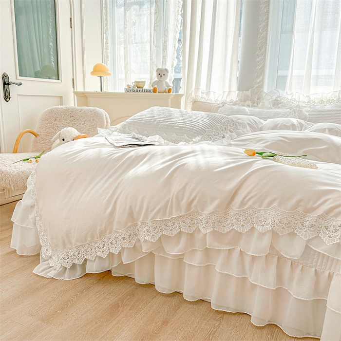 91家纺网 家纺一手货源 找家纺 虹星家纺 2024新款A类全棉夹棉床盖四件套-洛香忆梦 洛香忆梦-云朵白