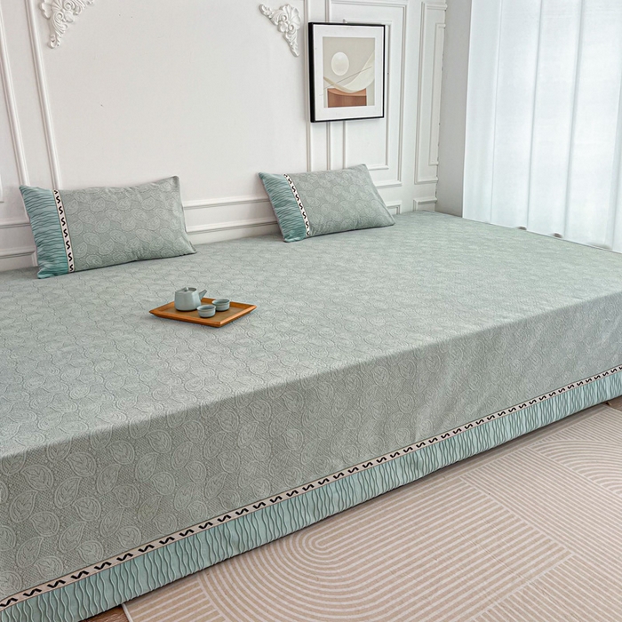 91家纺网 家纺一手货源 找家纺 手艺人家纺 2025新款雪尼尔提花复合炕盖榻榻米炕垫 XK3723绿